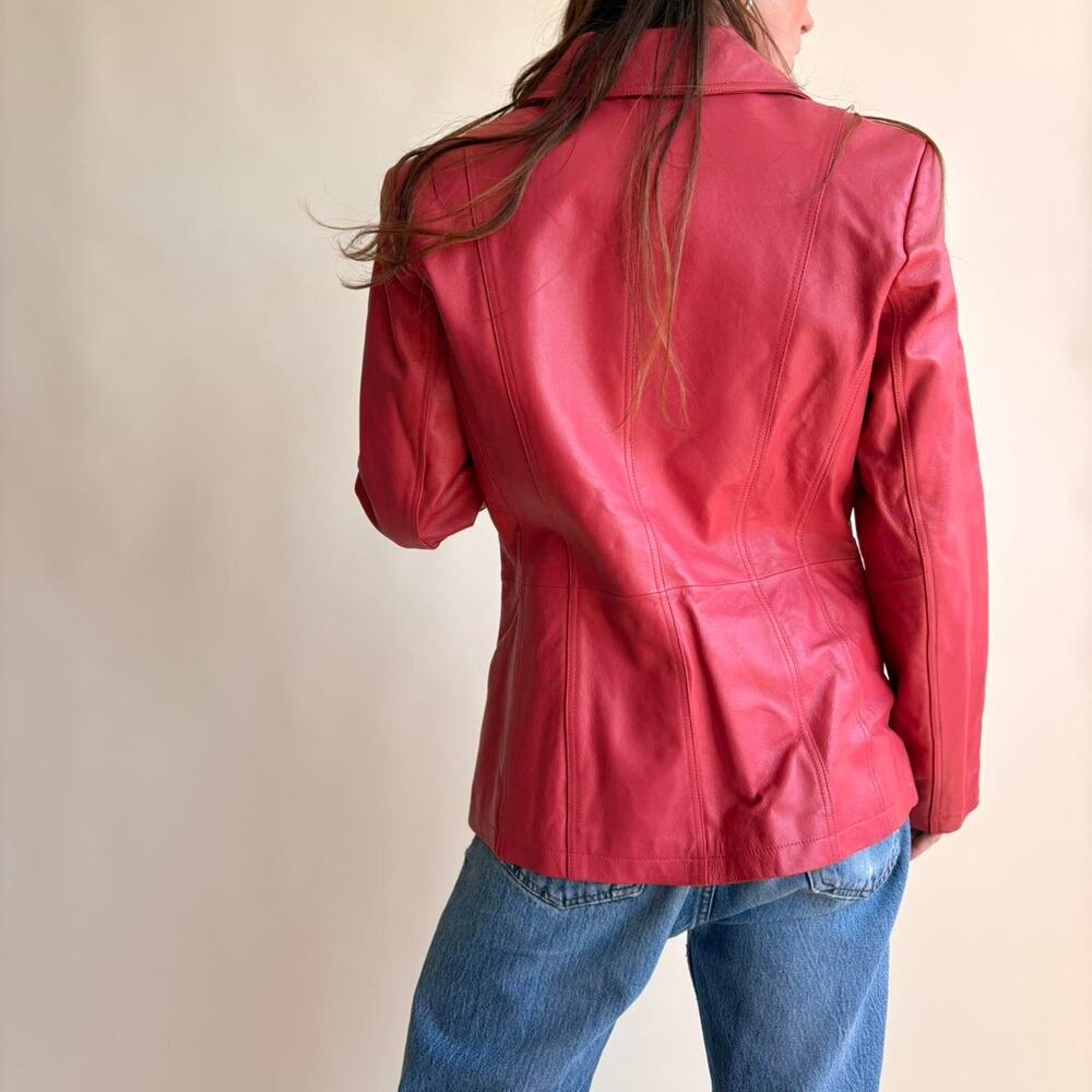 Pamela McCoy Raspberry Pink Leather Moto Jacket - Size Small - Picture 4 of 8